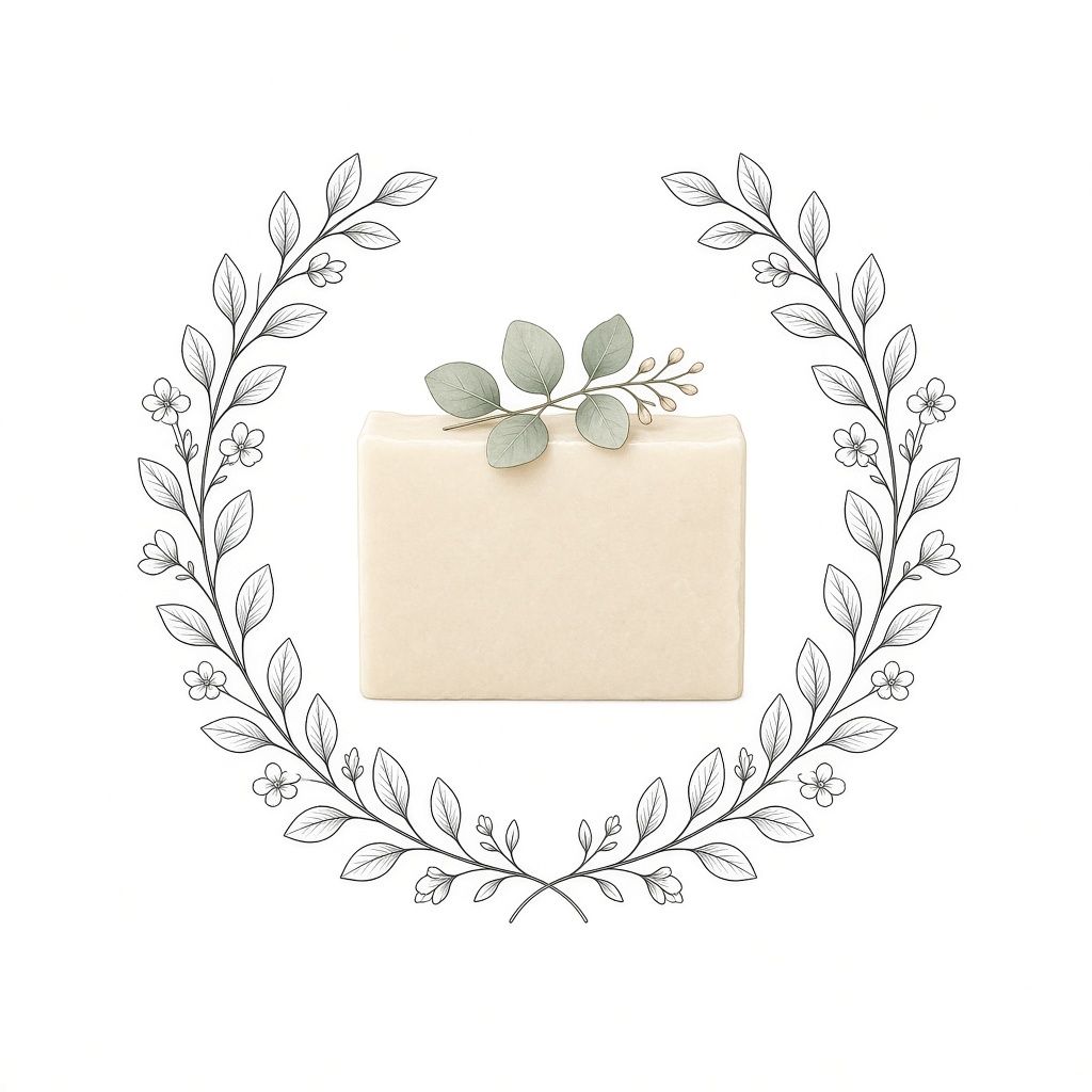 BrittanySoap.com mark — a bar and botanical wreath